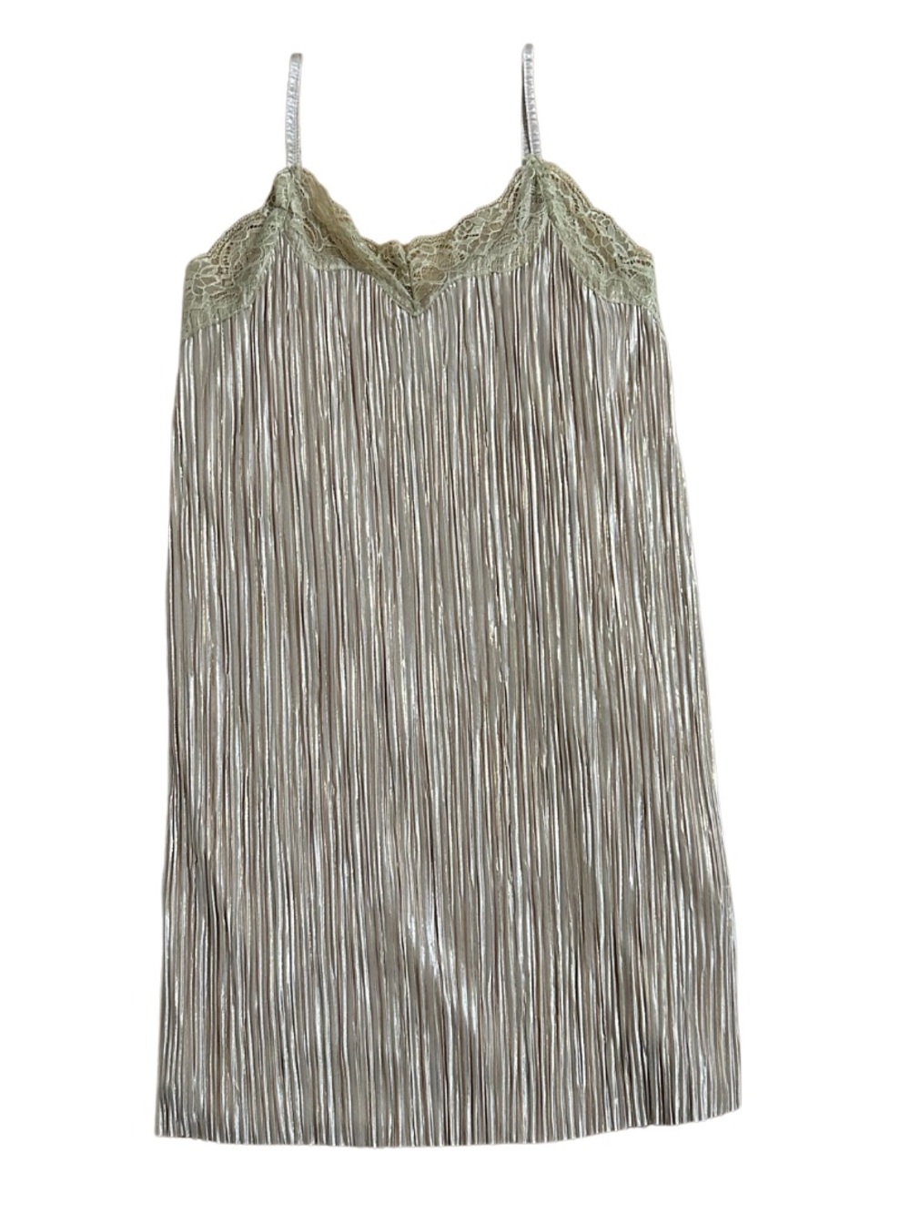 Metallic gold pleated lace trim mini dress fairycore summer sundress Size Medium
